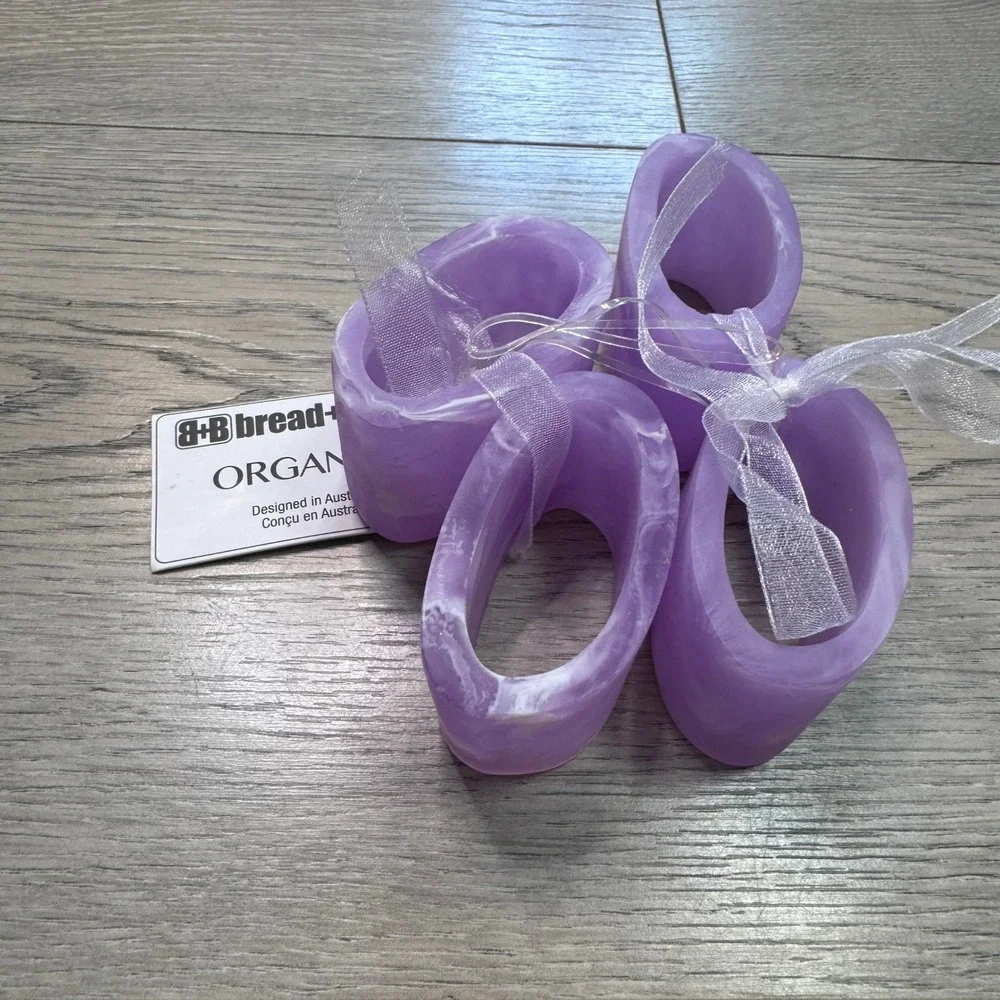 Bread and Butter Organika Purple Marbled Resin Napkin‎ Rings Set of 4 New